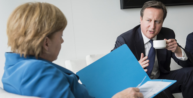 Angela Merkel durante su reunión con David Cameron, este jueves