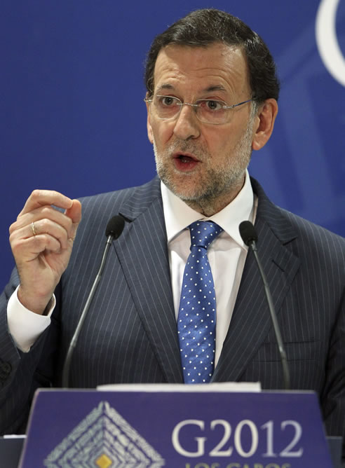 El presidente del Gobierno de España, Mariano Rajoy, durante la rueda de prensa ofrecida tras concluir la cumbre del G20 en Los Cabos