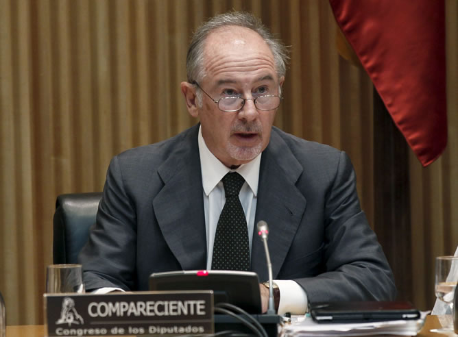 El expresidente de Bankia, Rodrigo Rato, durante su comparecencia en la Comisión de Economía para explicar la crisis bancaria.