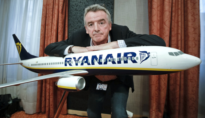 El presidente de Ryanair, Michael O'Leary, durante la rueda de prensa celebrada este jueves en Madrid para explicar algunos datos sobre el aterrizaje de emergencia de tres aviones de la compañía en Valencia