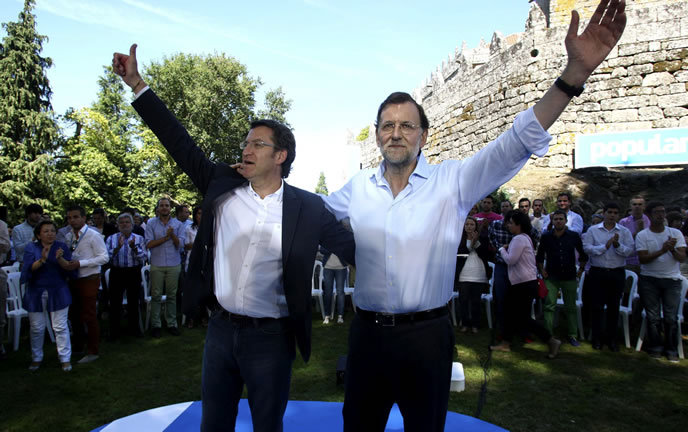 El presidente del Gobierno junto al jefe del Ejecutivo gallego y candidato a la reelección, Alberto Núñez Feijóo
