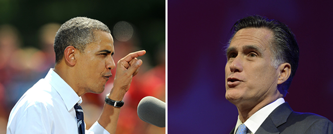 Barack  Obama y Mitt Romney en actos de la campaña electoral
