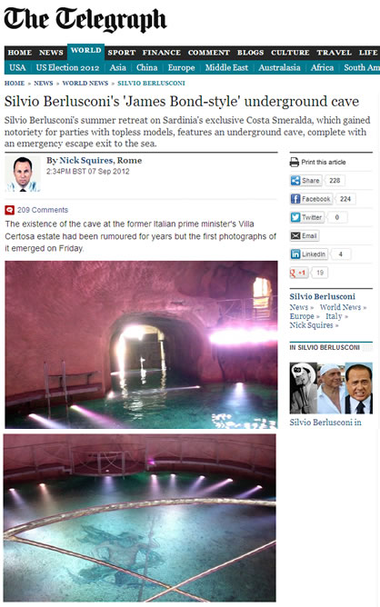 Las fotografías de la 'cueva-piscina' de la mansión de Berlusconi, publicadas en el diario 'The Telegraph'