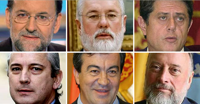 Mariano Rajoy, Arias Cañete, Federico Trillo, Arsenio Fernández de Mesa, Francisco Álvarez-Cascos y Enrique López Veiga