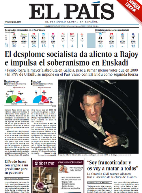 Portada del periódico 'El País' del 22 de octubre.