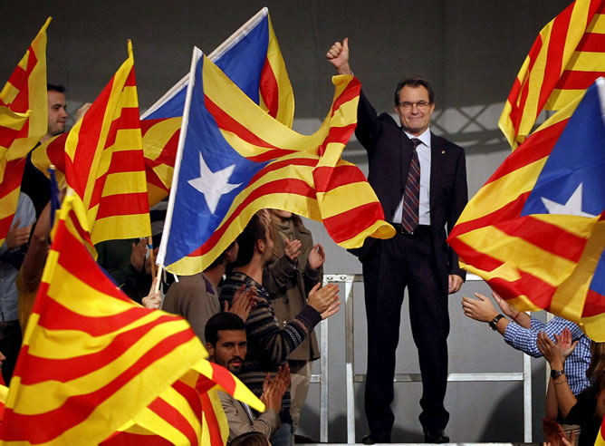 El presidente de la Generalitat y candidato de CiU a la reelección, Artur Mas, a su legada al acto de inicio de campaña de las elecciones catalanas del próximo día 25 de noviembre