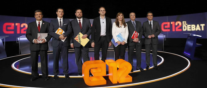 Los siete candidatos a las elecciones catalanas del 25-N en el debate celebrado este domingo. EFE/Alberto Estévez