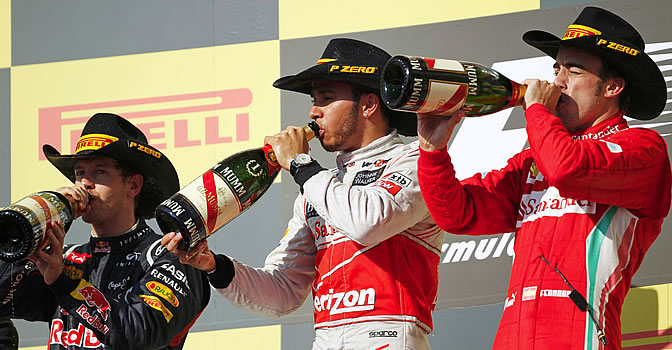 Vettel, Hamilton y Alonso, en el podio de Austin