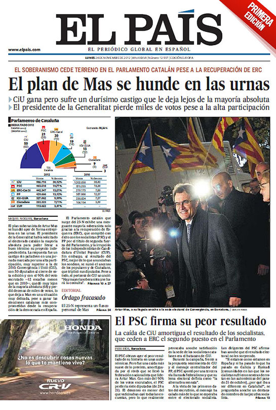 FOTOGALERIA: 'El País': "El plan de Mas se hunde en las urnas"