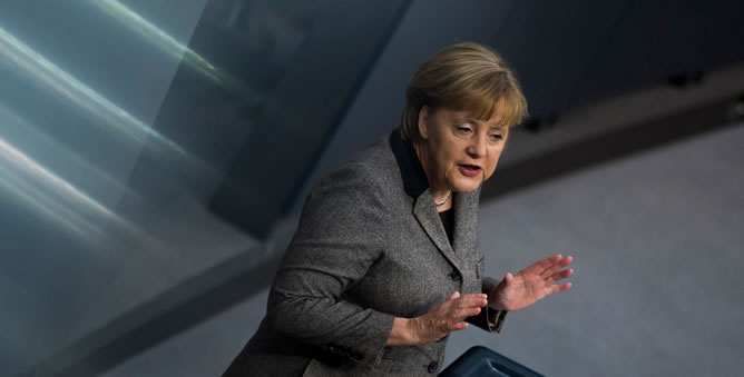 La canciller alemana, Angela Merkel, en el Bundestag berlinés