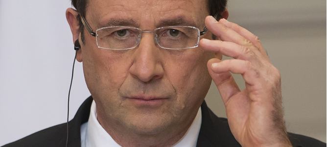El presidente galo, François Hollande, durante la rueda de prensa en el Palacio del Elíseo