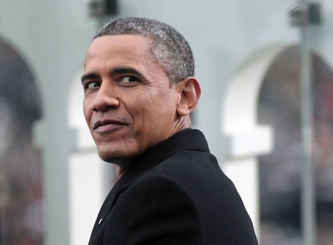 Obama durante su segunda toma de posesión presidencial en la fachada oeste del Capitolio de los EE.UU.
