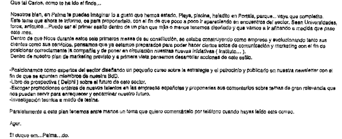 Correo electrónico que Iñaki Urdangarin envió a Carlos García Revenga, consejero del rey