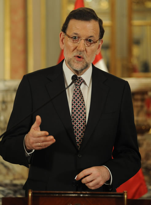 El presidente del Ejecutivo español, Mariano Rajoy, ofreciendo declaraciones durante su visita a Perú