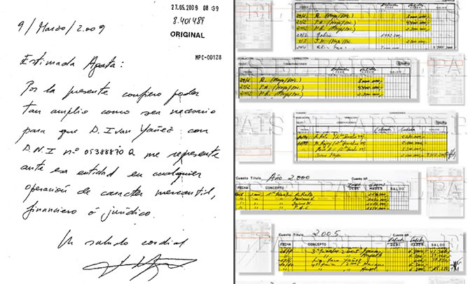 Comparación de la caligrafía de Bárcenas de un documento que utiliza para traspasar los poderes de su cuenta en Suiza y los papeles secretos que ha publicado 'El País'