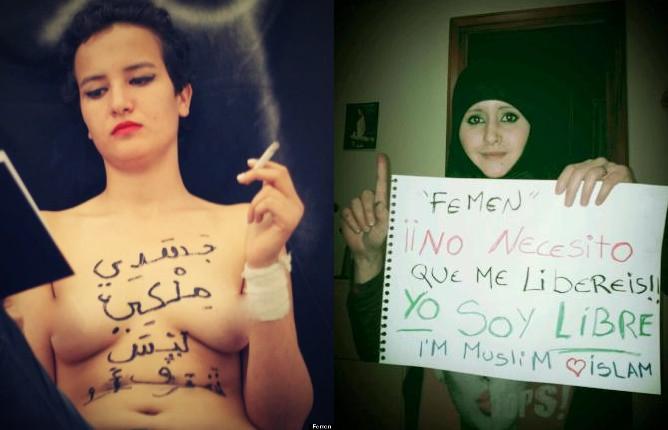 La joven tunecina Amina y la imagen de las reivindicaciones de feministas seguidoras del Islam.