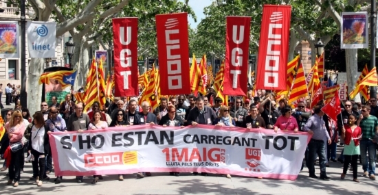 Una imatge de la manifestació del Primer de Maig a Lleida