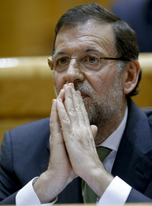 El presidente del Gobierno, Mariano Rajoy, durante la sesión de control al Ejecutivo celebrada en el pleno del Senado
