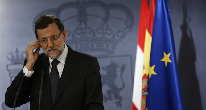 El presidente del Gobierno, Mariano Rajoy, en rueda de prensa tras reunirse con el canciller federal austríaco, Werner Faymann