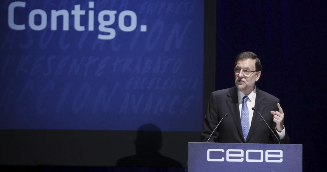 El presidente del Gobierno, Mariano Rajoy, durante su intervención en la clausura la asamblea general de la CEOE