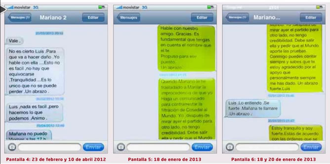 Los supuestos SMS entre Mariano Rajoy y Luis Bárcenas reproducidos por el diario 'El Mundo'.