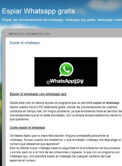 Imagen de WhatsappSPY, el inexistente programa que supuestamente permitía el acceso a las conversaciones privadas de 'Whatssapp'