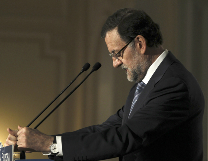 El presidente del Gobierno, Mariano Rajoy, durante su intervención en un desayuno informativo