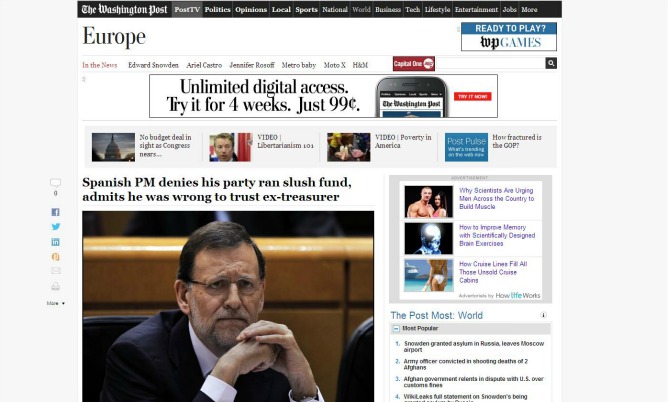 Mariano Rajoy en la edición online del Washington Post