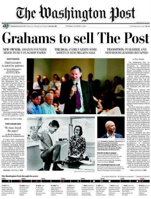 El dueño de Amazon acuerda la compra de 'The Washington Post' por 250 millones de dólares
