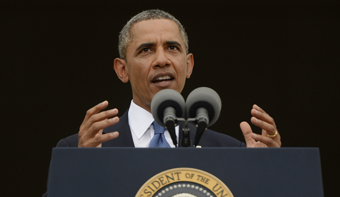 El mandatario estadounidense, Barack Obama, pronuncia un discurso durante una ceremonia para conmemorar el 50 aniversario de la Marcha en Washington