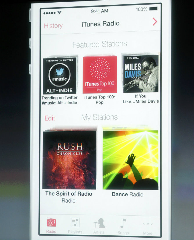 Una captura de pantalla de la nueva Radio iTunes que se ha presentado durante el evento de Apple en Cupertino (California)