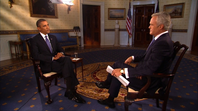 El periodista Scott Pelley entrevista al presidente Barack Obama en la Casa Blanca en Washington