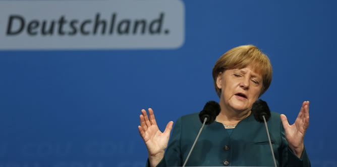 La canciller alemana, Angela Merkel, en un acto de campaña.