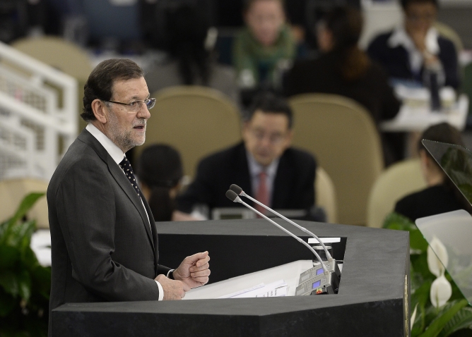 El jefe del Gobierno español, Mariano Rajoy, habla durante la sesión 68 de la Asamblea General de las Naciones Unidas