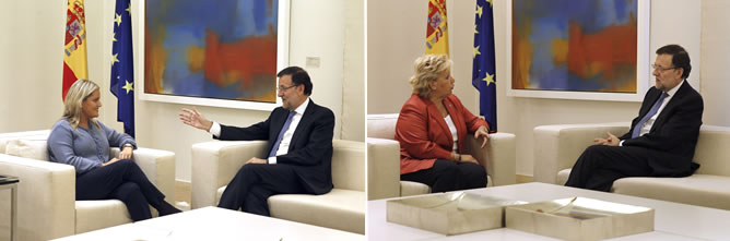 Rajoy, en sus respectivos encuentros con Ángeles Pedraza y Mari Mar Blanco