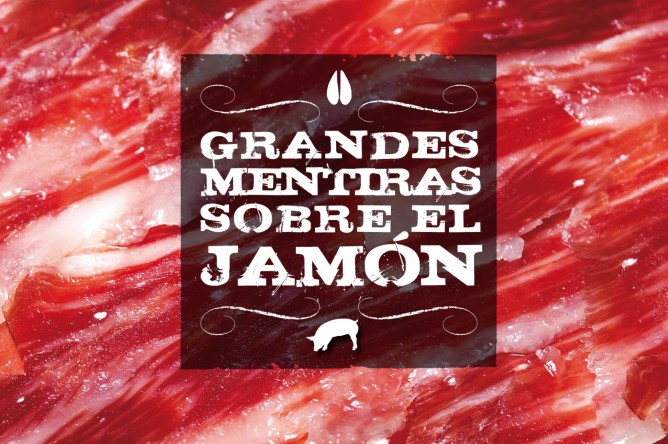Imagen de portada de 'Grandes mentiras sobre el jamón', de Enrique Tomás (Lunwerg, 2013).
