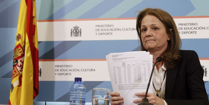 La secretaria de Estado de Educación, FP y Deporte, Montserrat Gomendio, durante la rueda de prensa