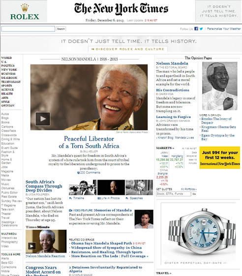 FOTOGALERIA: La muerte de Nelson Mandela, en 'The New York Times'
