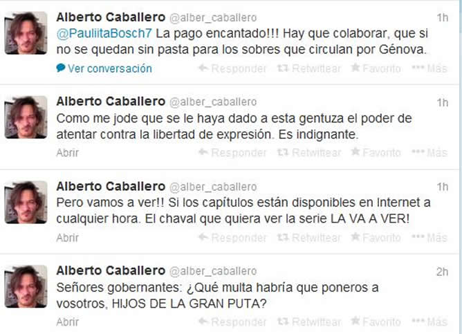 Alberto Caballero, indignado en Twitter por una multa que han impuesto a Mediaset por emitir 'La que se avecina' en horario infantil