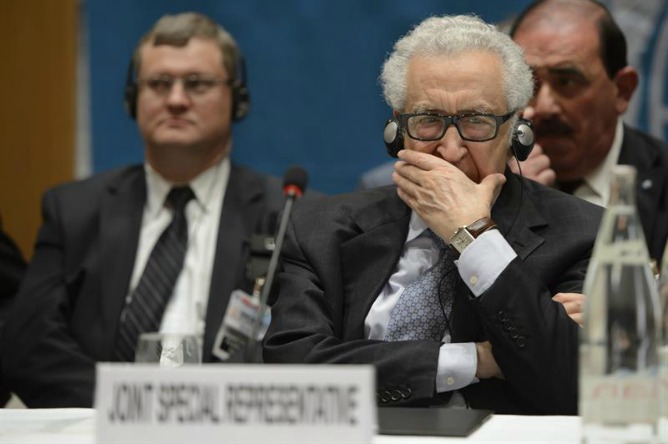 El enviado de las Naciones Unidas para la crisis siria, Lakhdar Brahimi, asiste a la conferencia de paz para Siria, conocida como Ginebra 2.