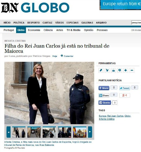 El diario portugués 'DN Globo' se hace eco de la declaración de la infanta