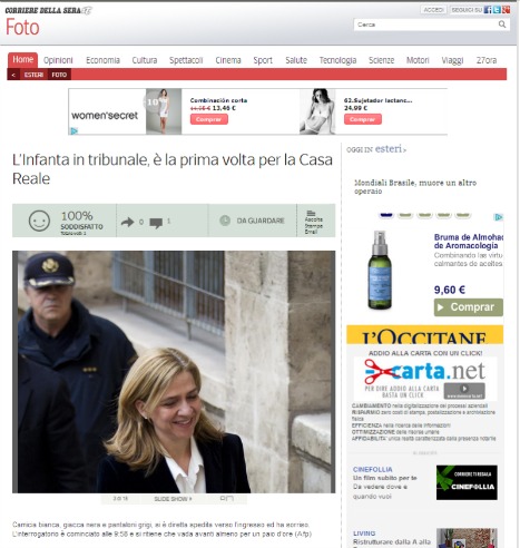 'Corriere dela Sera' se hace recoge en su web la declaración de la infanta Cristina