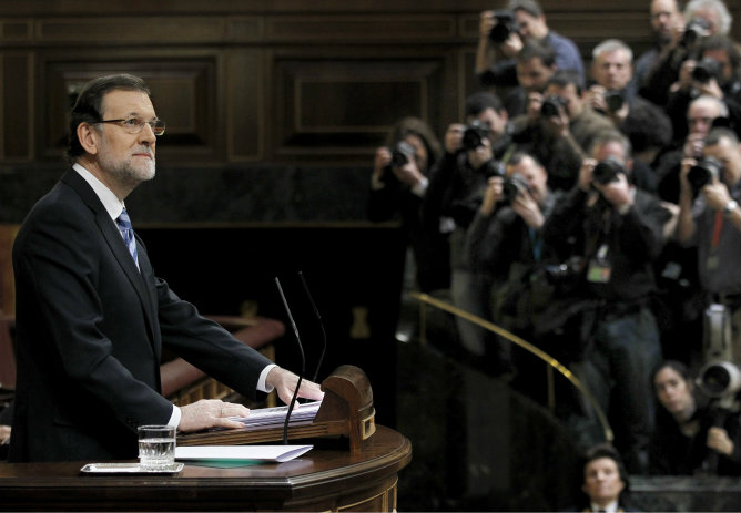El presidente del Gobierno, Mariano Rajoy, durante su intervención inicial en el debate sobre el estado de la nación