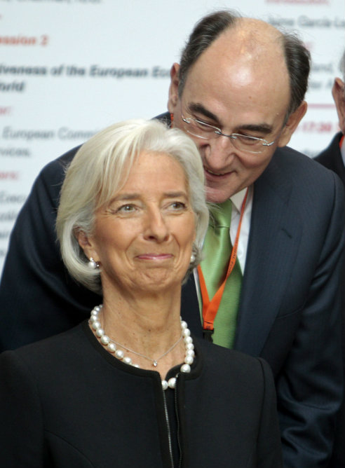 La directora gerente del Fondo Monetario Internacional (FMI), Christine Lagarde, y el presidente de Iberdrola, Ignacio Sánchez Galán, durante la inauguración del Foro Global España 2014