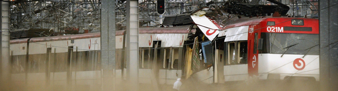 Uno de los trenes afectados por las explosiones del 11-M de 2004 en Madrid, de los que se cumplen diez años