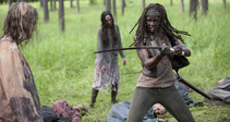Michonne mata a zombis con su katana