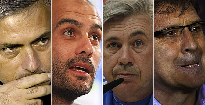 Mourinho, Guardiola, Ancelotti y Martino, entrenadores de Real Madrid y Barcelona de las finales de Copa 2011 y 2014