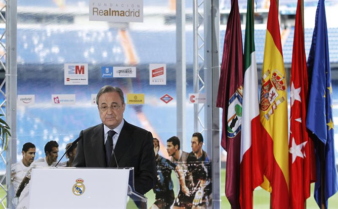 El presidente del Real Madrid, durante la presentación del 'Corazón Classic Match' entre los veteranos del Real Madrid y del Inter.