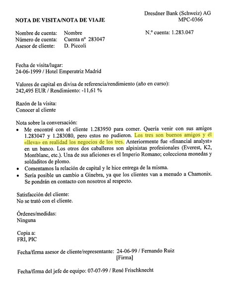Documento del sumario Gürtel que motiva la petición a Suiza