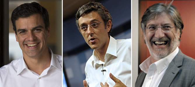Pedro Sánchez, Eduardo Madina y José Antonio Pérez Tapias, los tres candidatos a ocupar la secretaria general del PSOE